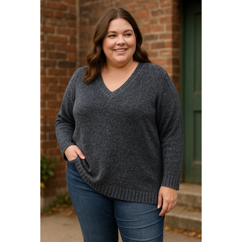 Orvis Women's XL Chenille Knit Sweater Gray V Neck Cozy Soft Fall‎ Winter